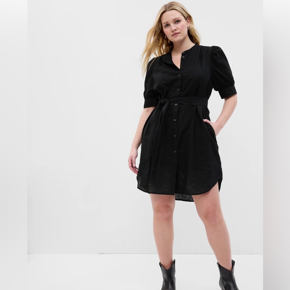 COPY - GAP Puff Sleeve Linen-Cotton Shirtdress